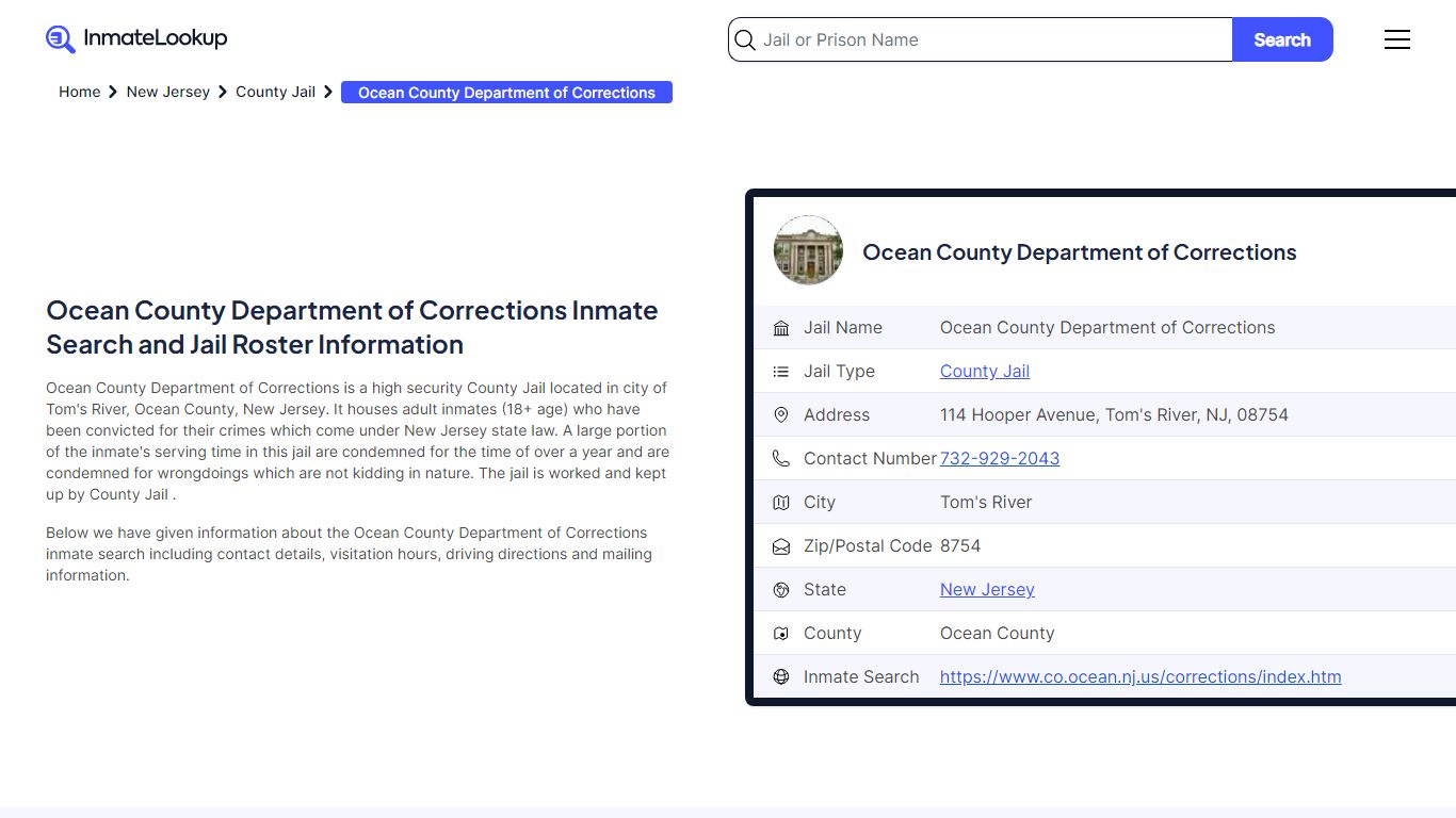 Ocean County Department of Corrections Inmate Search, Jail Roster ...